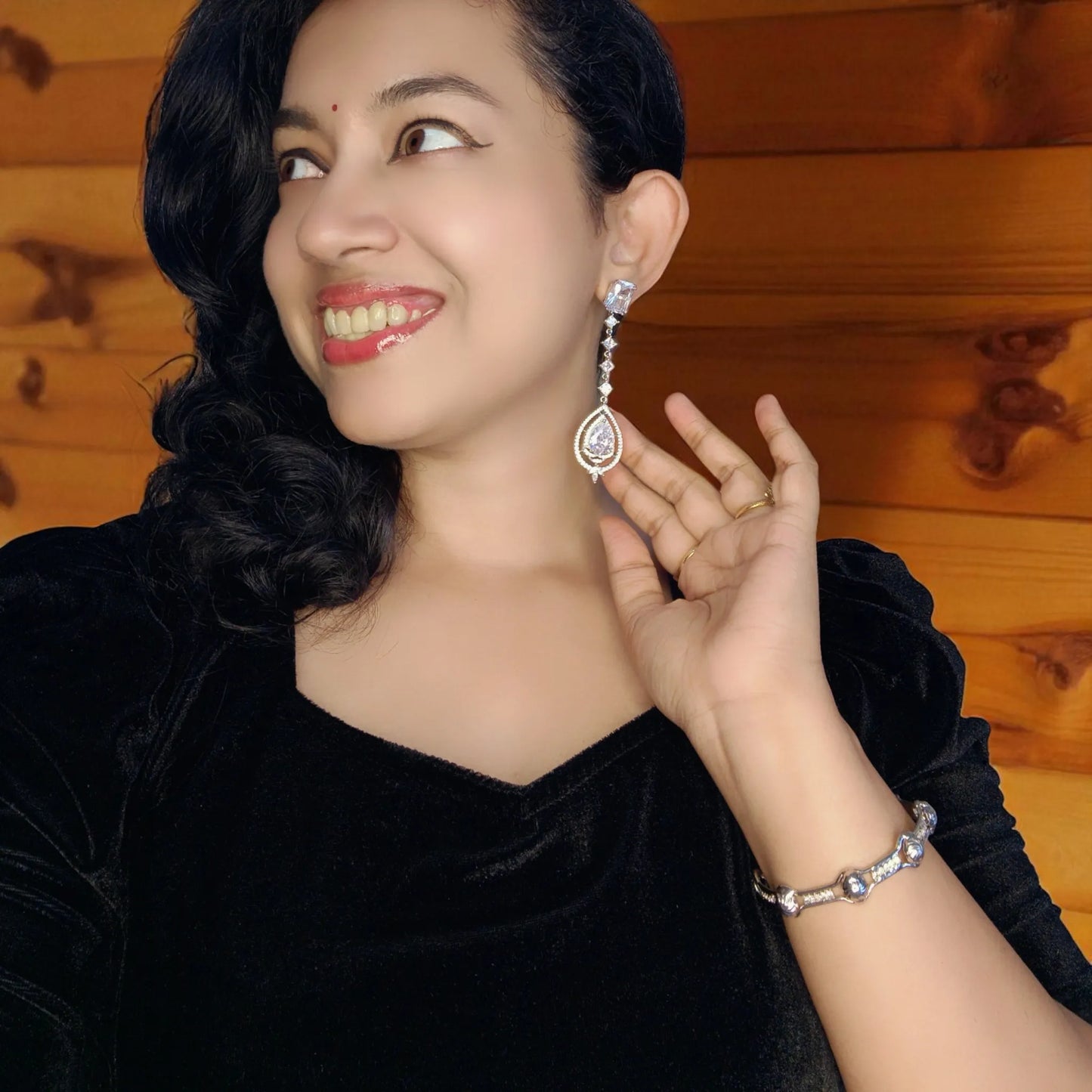 Silvery Karishma American Diamond Danglers