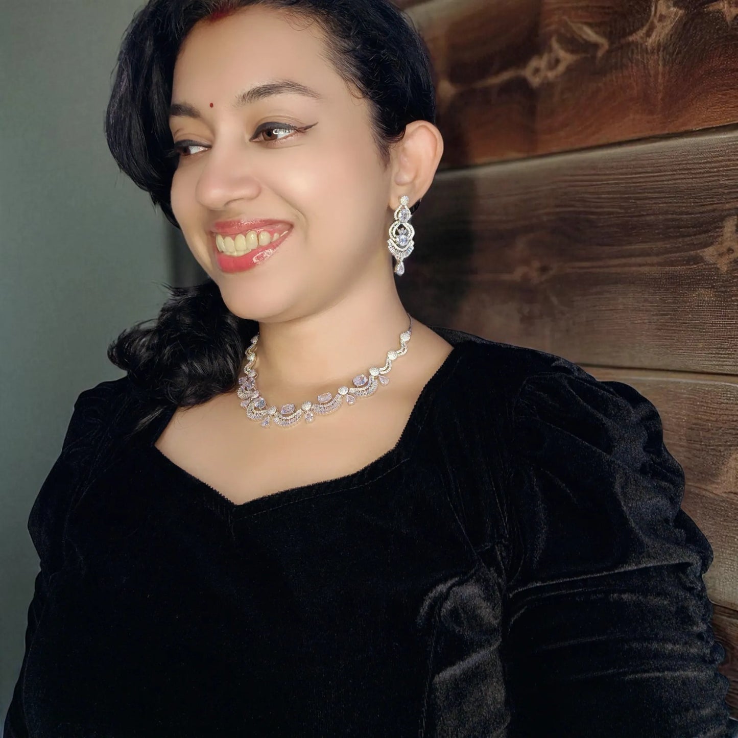 Silvery Aishwarya American Diamond Necklace set