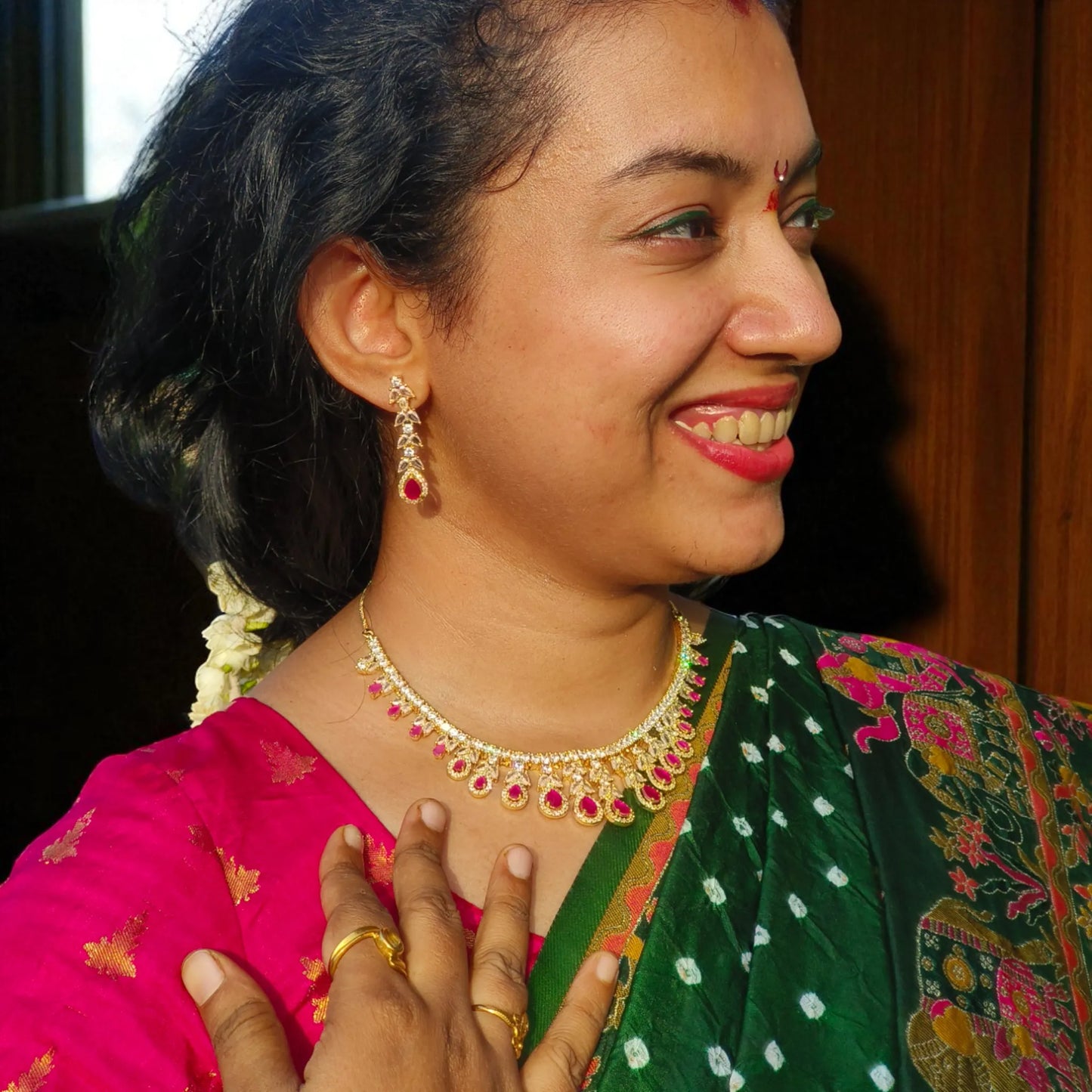 Magenta Charulata American Diamond Necklace set