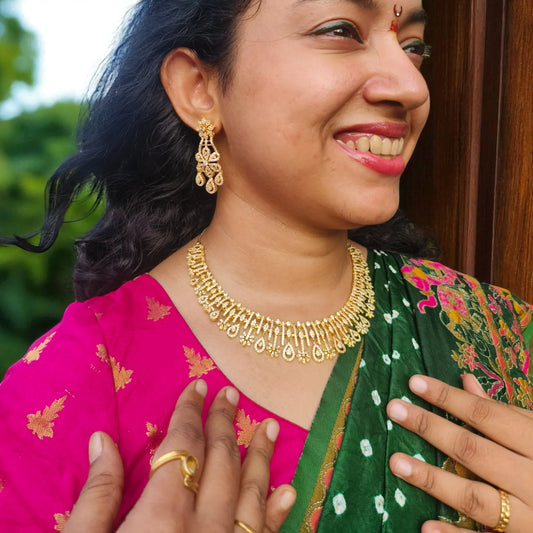 Golden Padmakshi American Diamond Necklace set