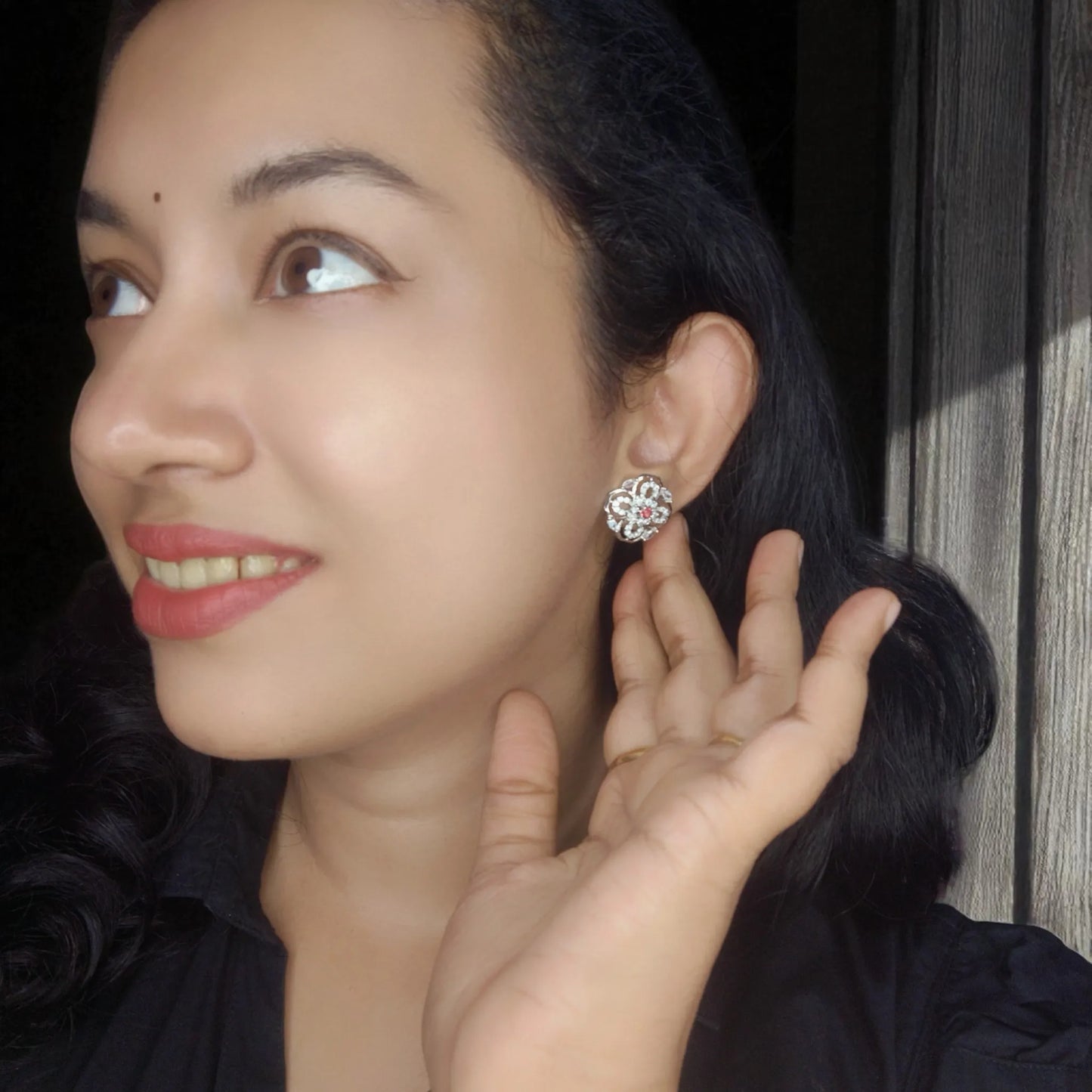 Dark Pink Ekamala American Diamond Studs